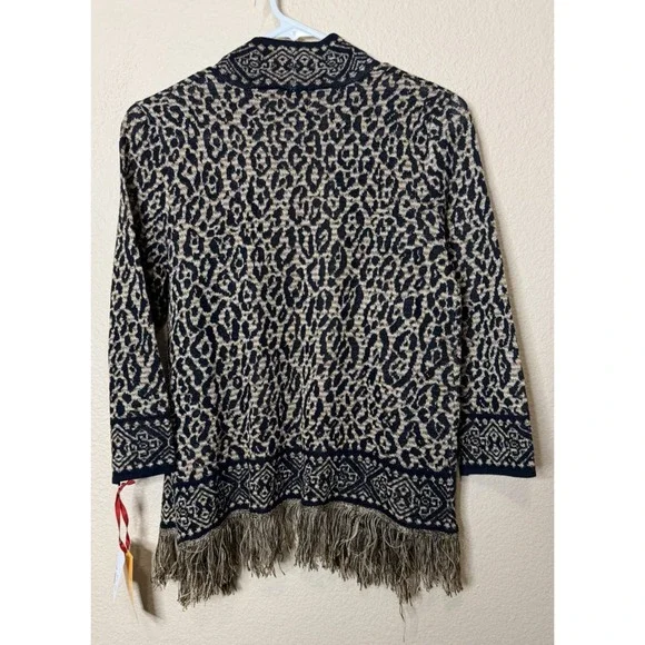 NWT'S Ruby Rd Black Gold Metallic Leopard Fringe Lighweight Open Front PS Small - Picture 4 of 4